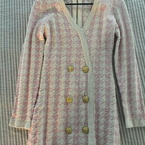 Luxe Pink and Cream Houndstooth Dress